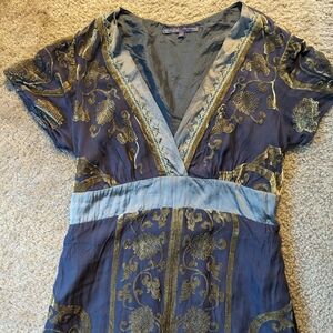Vintage Hale Bob Satin & Silk Dress With Oriental Print In Purple & Gold